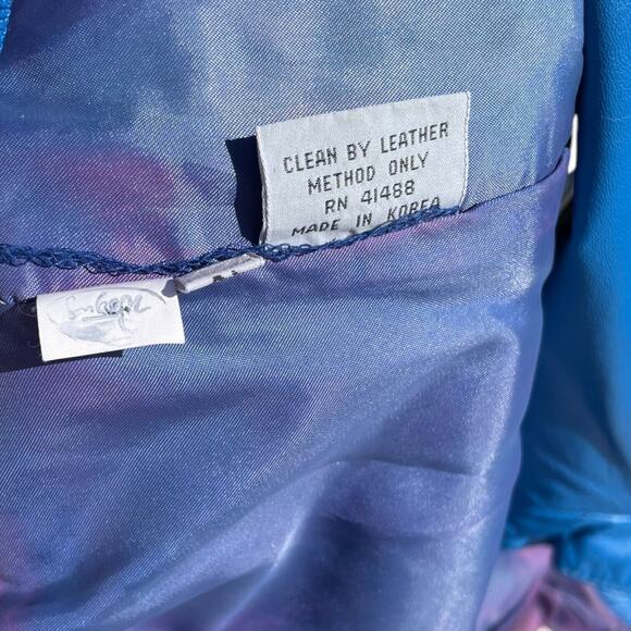 Vintage 80s Ambria Blue Leather Fitted Sleeveless High Neck‎ Dress Size 10 - Picture 13 of 13